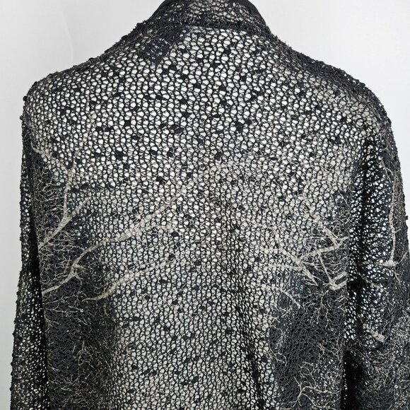 Clara Sunwoo Duster Cardigan XL Black Abstract Gold Mesh Sequin Embellished - Picture 5 of 12